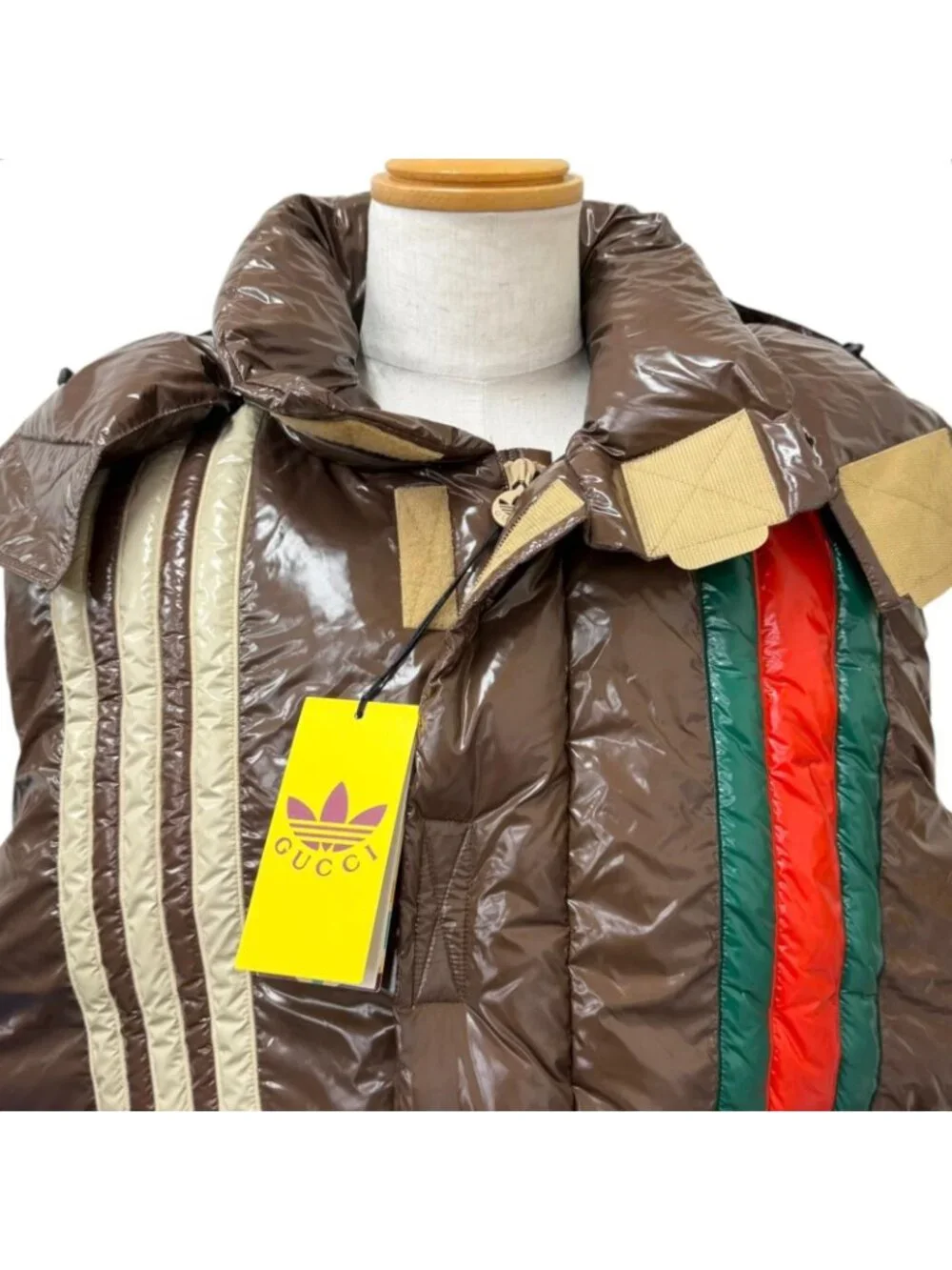 Gucci Adidas Web Line Three Stripes Hooded Down Vest Brown 54